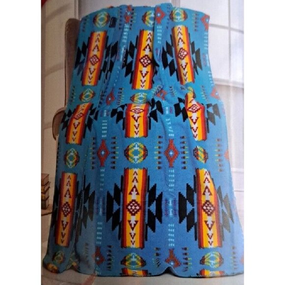 New Turquoise 50x60 Southwest Aztec Fleece Throw Gift Blanket Reversible Native - Picture 1 of 2